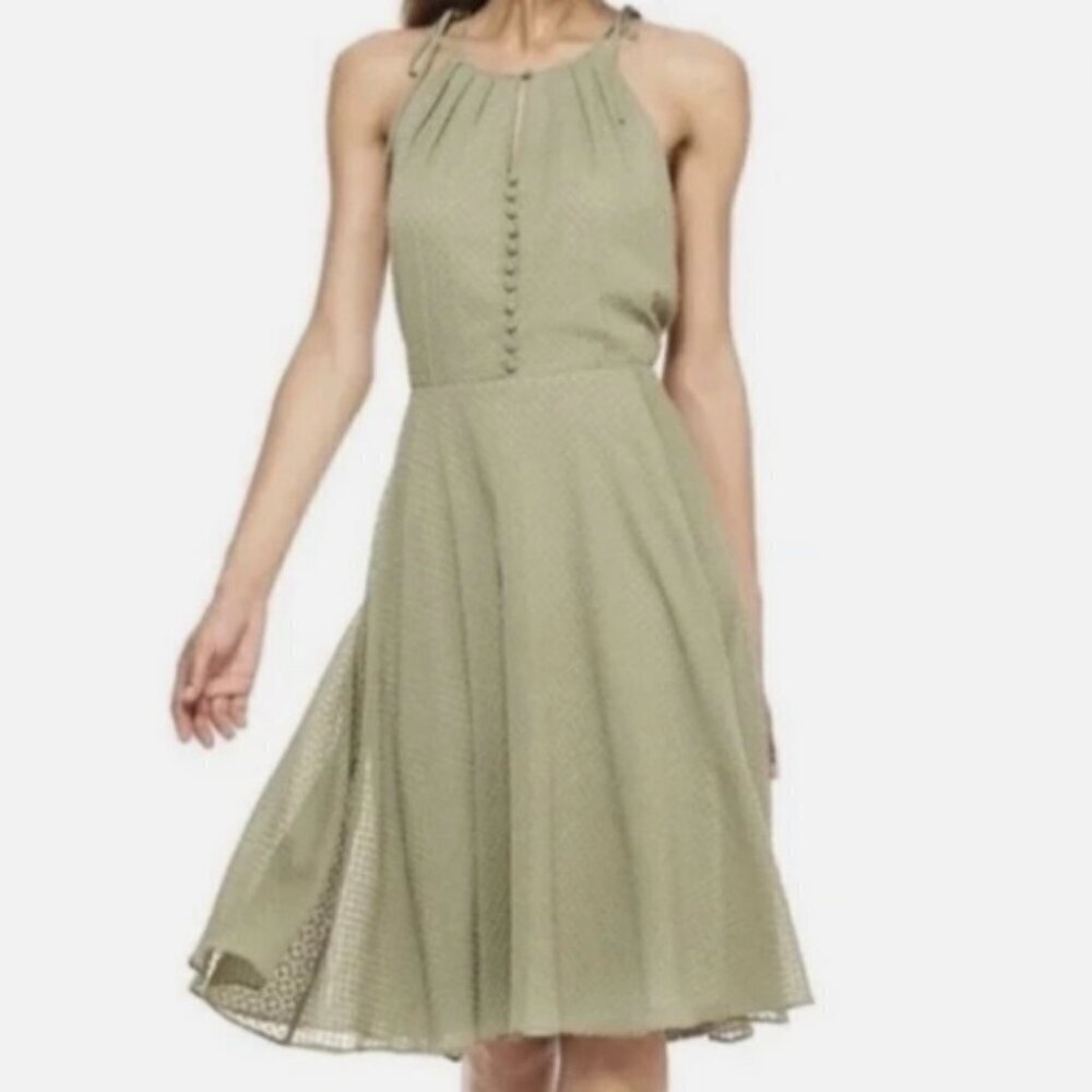 Gal Meets Glam Lenore Sage Green Sleeveless Dress A-Line Textured Size 4 NWT
